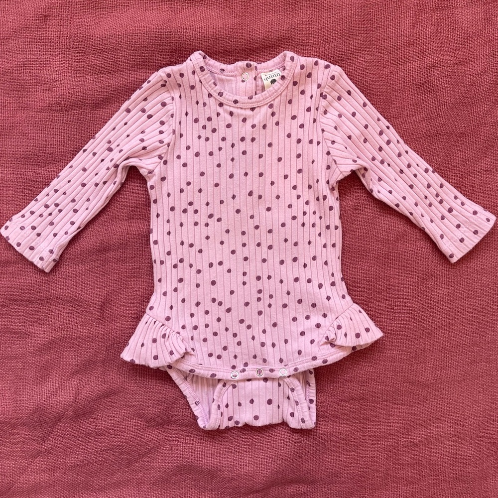 Katie Quinn long sleeve ribbed ruffle dot onsie body suit